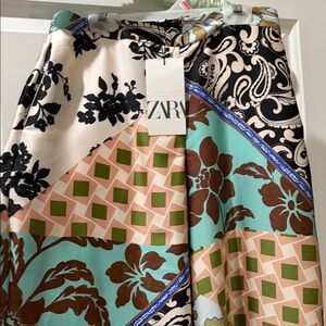 Zara Multi-Color Patterned Satin Maxi Skirt